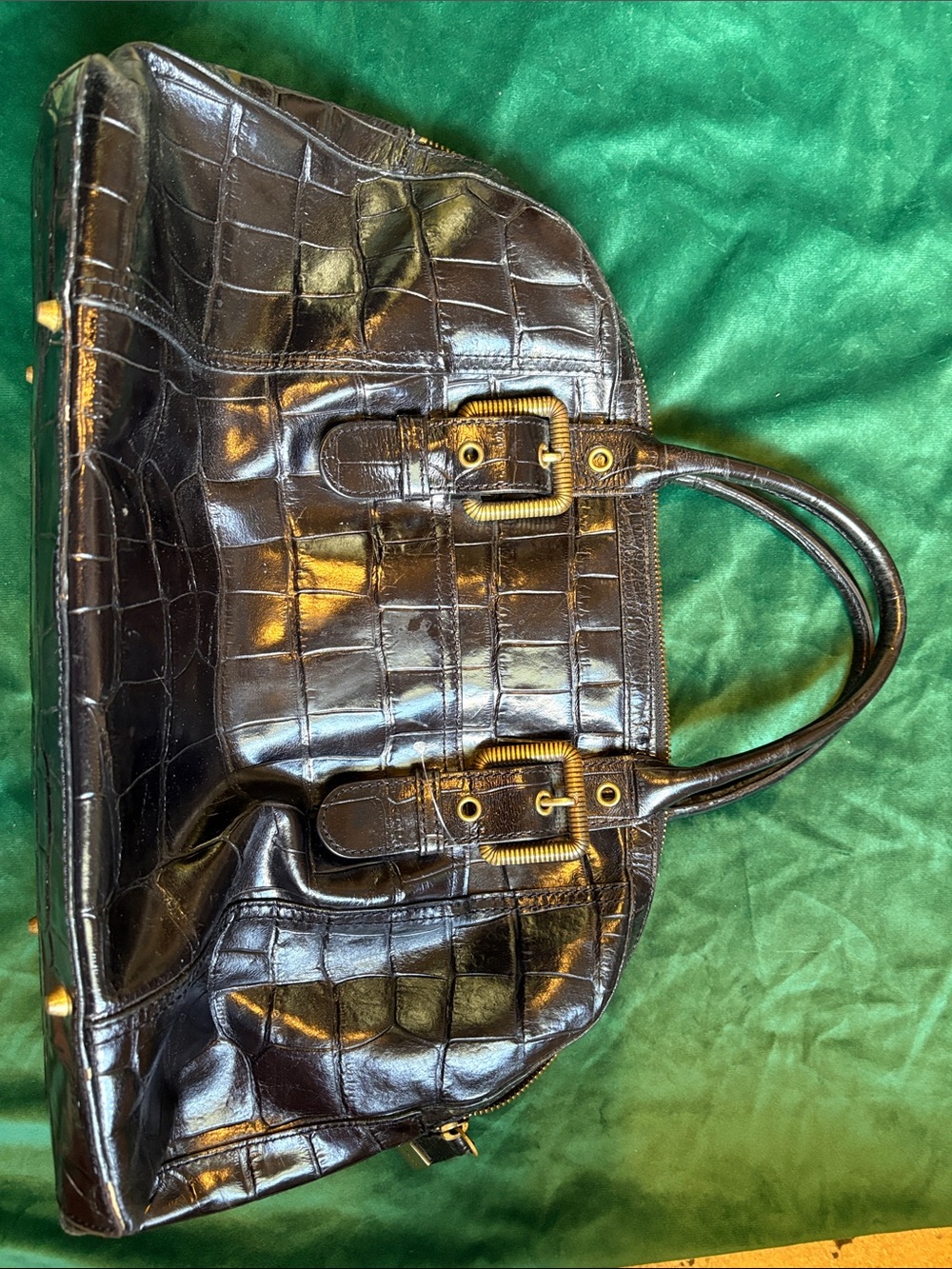 Maxx New York Black Croc-Embossed Satchel with Gold Hardware